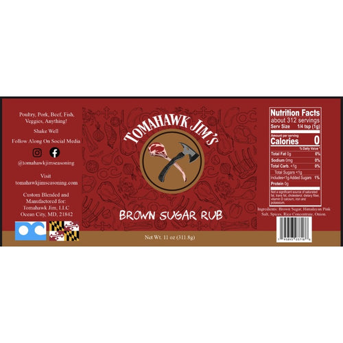 Brown Sugar Rub label and nutrition information.