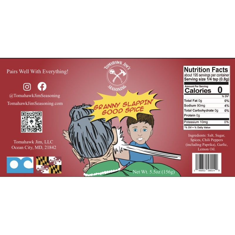 Granny Slappin’ Good Spice label and nutrition information