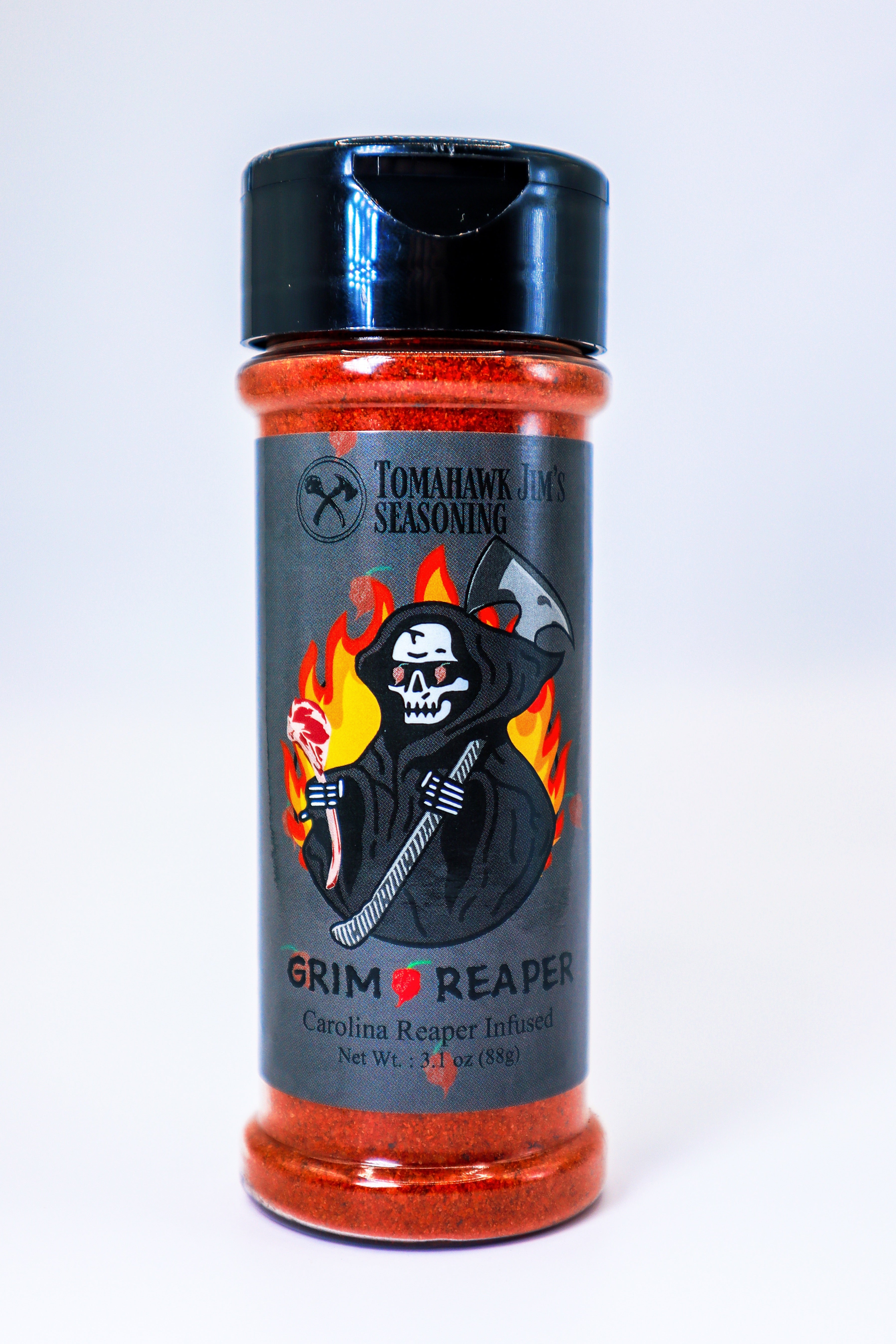 Tomahawk Jim's Grim Reaper blend infused with Carolina Reaper Peppers